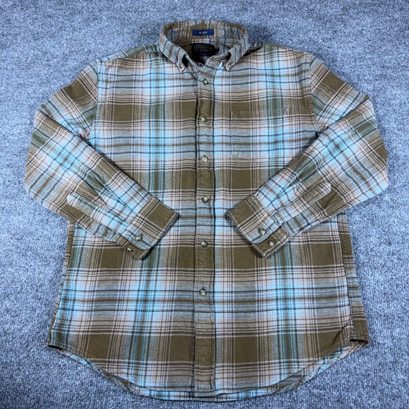 Pendleton Other - Pendleton Mason Mens Brown Blue Plaid Cotton Button Down Shirt Long Sleeve Large